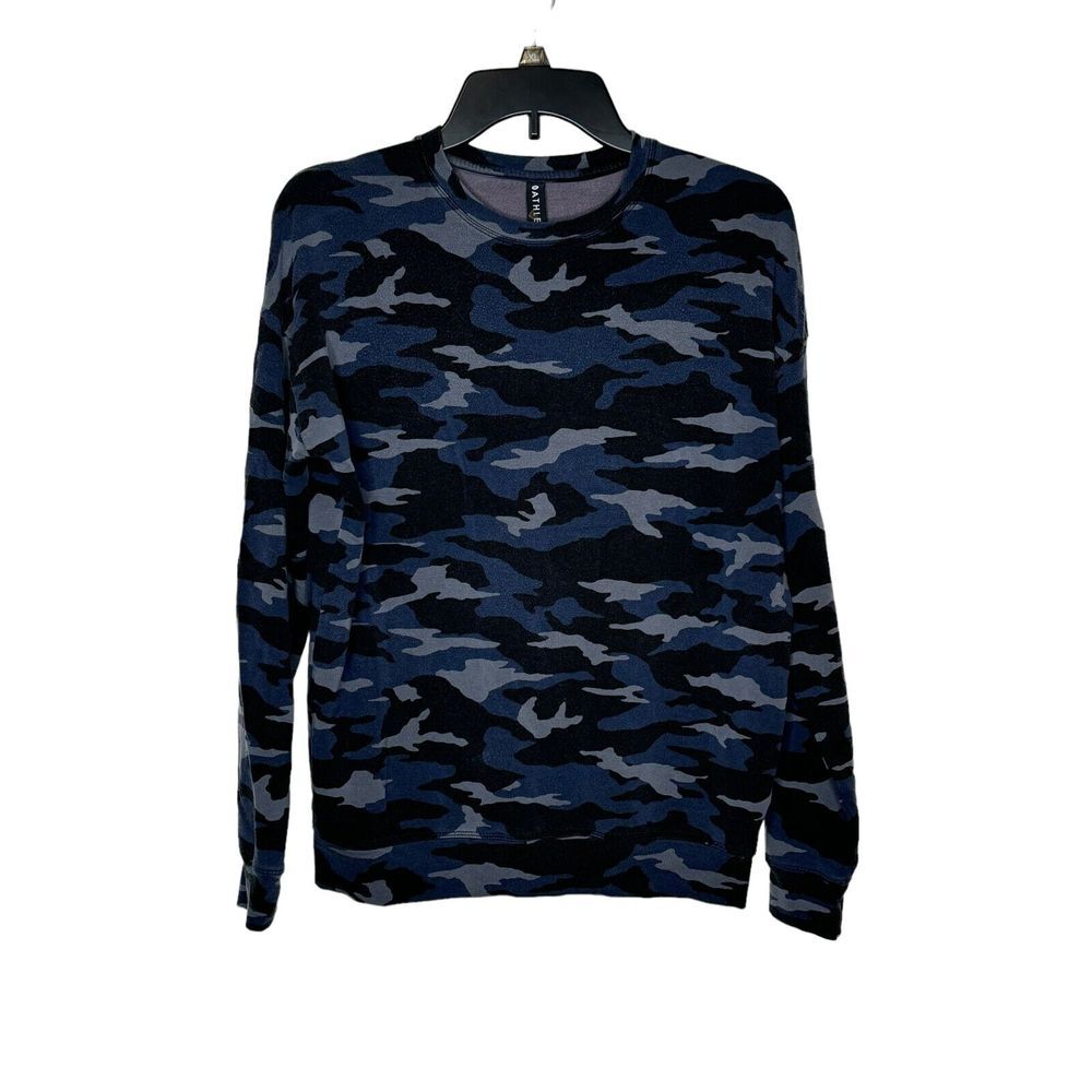 Athleta Women's Sweatshirt Balance Camo Crew Neck Long Sleeves Pullover Blue XS